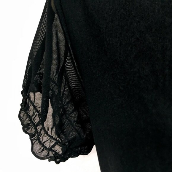 Y2K Rampage Black Mesh Beaded Mandala Top Sz L Puff Sleeve Smock Back WhimsyGoth - Picture 6 of 10